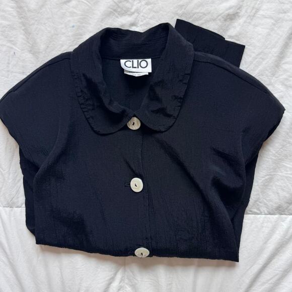 vintage Clio Black button up blouse jacket sz m rayon minimalist lagenlook - Picture 5 of 8